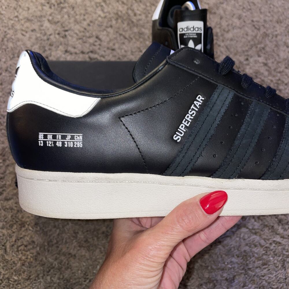 Adidas Superstar FV2809 Mens Black Leather Lace Up Lifestyle Sneakers Shoes 13 - Picture 6 of 10